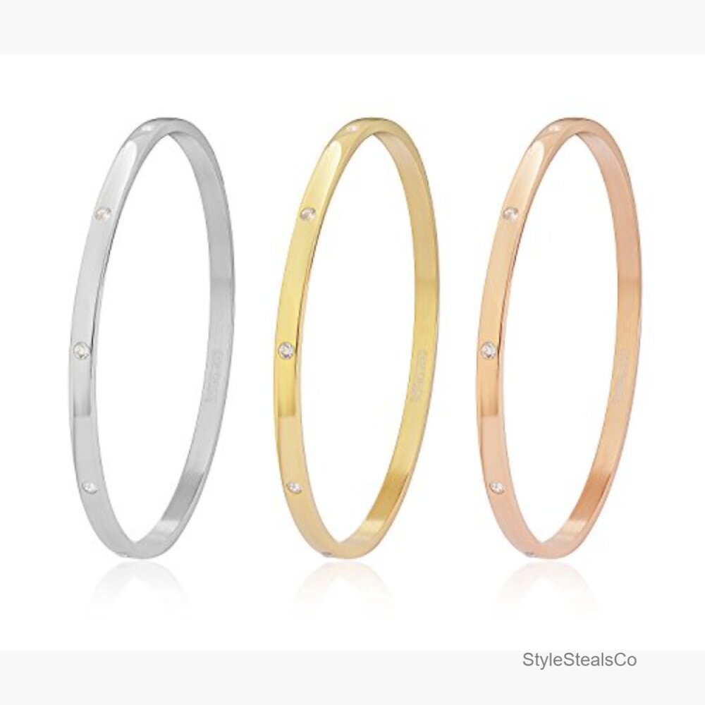 Stainless Steel Stackable Cz Bangle Bracelets Set… - image 4